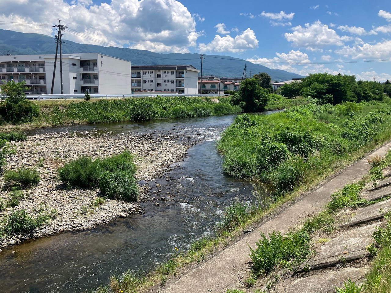 道路向かいの田川