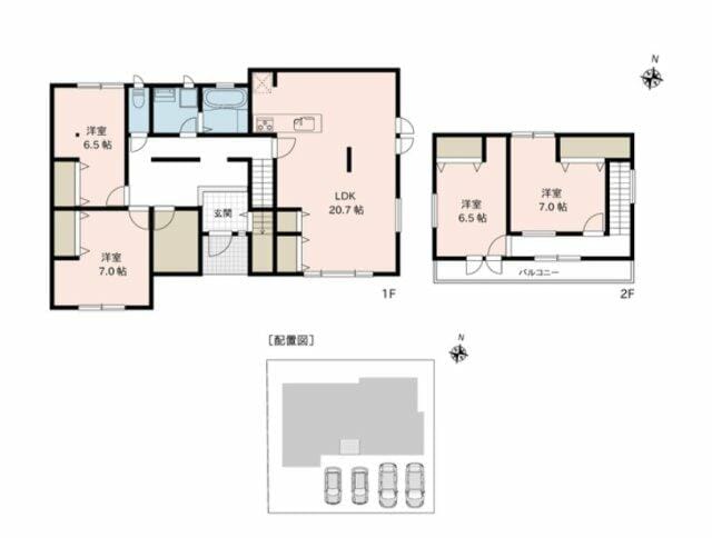 間取りは4LDK+S。カースペースは車種にもよりますがお車4