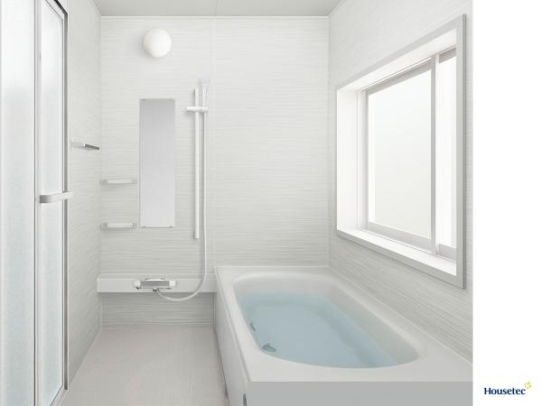 【同仕様写真】浴室はハウステック製の新品のユニットバスに交換いたします。浴槽には滑り止めの凹凸があり、床は濡れた状態でも滑りにくい加工がされている安心設計です。色や詳細については現況優先となります。