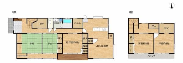 【リフォーム予定間取り図】建坪51坪、5LDKの広々とした住宅です。水回りも十分な広さを確保。一階のお部屋数も多いので、ライフステージに合わせて変化しやすい使い勝手の良い間取です。