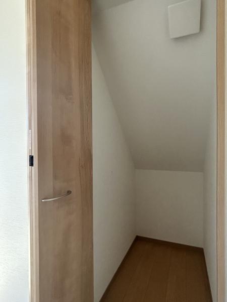 【階段下収納】階段下に収納がついております。掃除機などの掃除用具入れなどに使えそうですね。