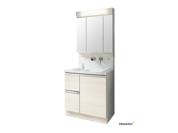 【同仕様写真】洗面化粧台はハウステック製の新品に交換いたします。大型の洗面ボウルは洗顔・洗髪はもちろん、つけ置き洗いにも使えます。コンセント付きです。詳細は現況優先となります。