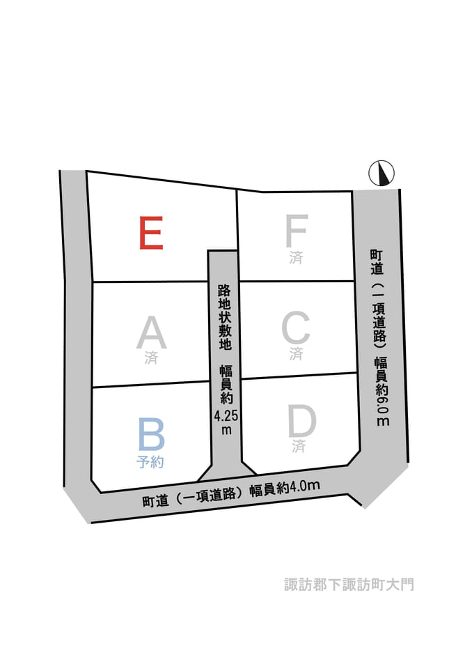 諏訪郡下諏訪町大門 全6区画分譲地区画図