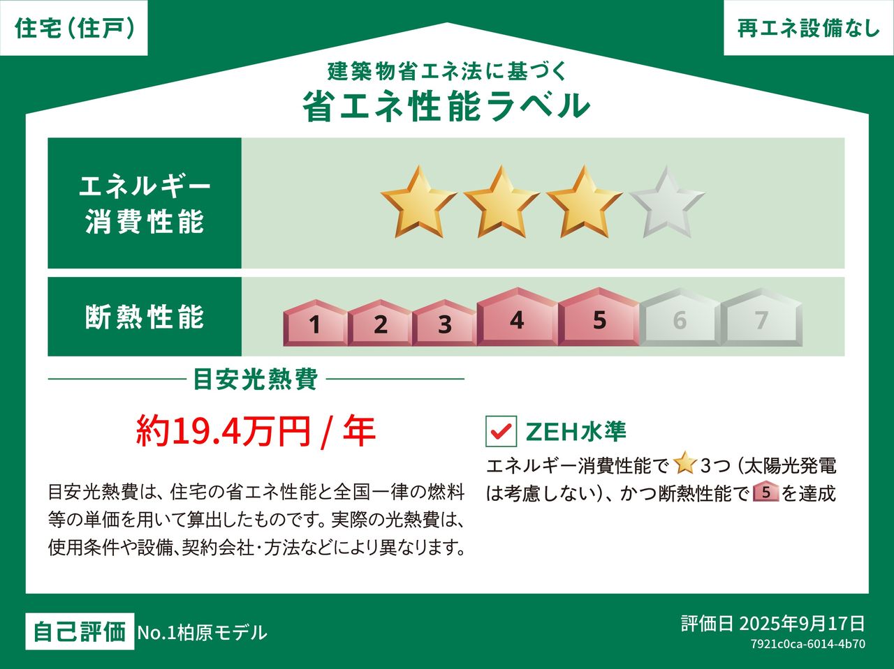 住宅の省エネ性能に基づき算出された電気・ガス等の年間消費量に、全国統一の燃料等の単価を掛け合わせて算出した1年間の光熱費を目安として示しています。
