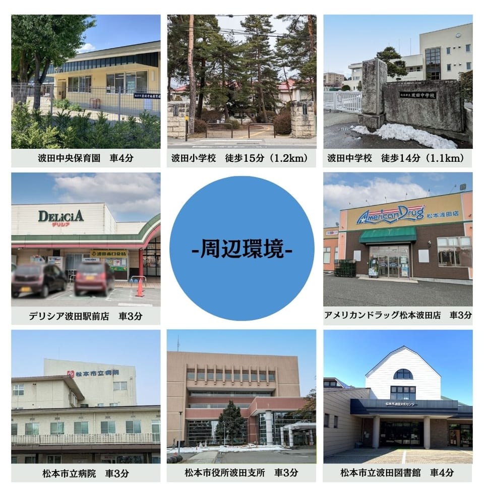 スーパー、ドラッグストア、市役所支所、総合病院がいずれも車で約3分。生活利便性が高く、安心して暮らせる環境です。