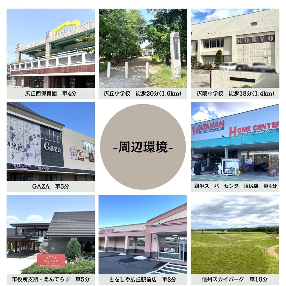 スーパーやドラッグストア、衣料品店、100円ショップ等が揃うGAZAまで車5分!市役所支所も近く急な用事に安心。