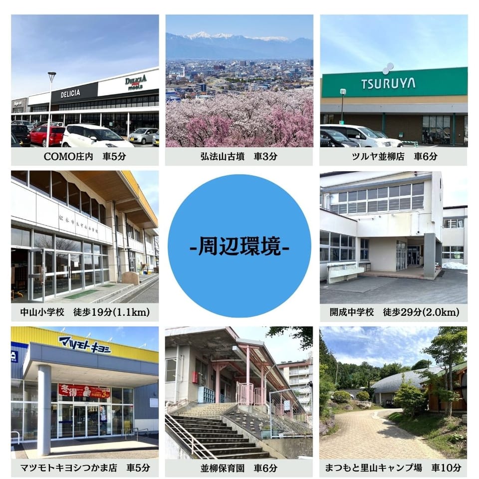 ツルヤやCOMO庄内まで車6分程と便利な立地ながら、弘法山やアウトドア施設至近の自然が身近な住環境。