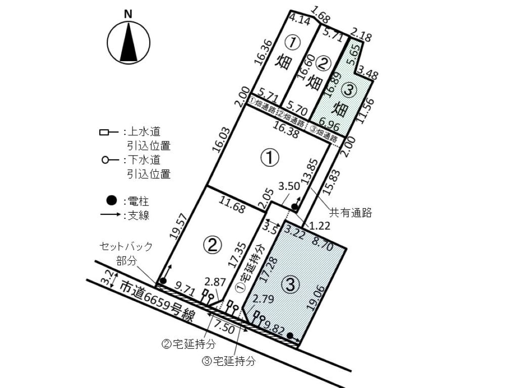 【価格改定!】【建築条件なし!】各区画70坪前後の土地面積で、ゆとりある生活を送れます。分譲地北側にはそれぞれの区画の専用畑付き♪