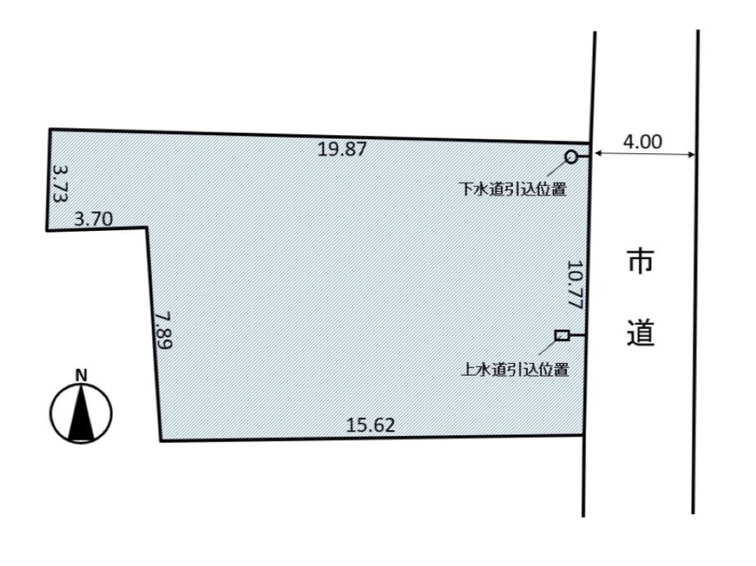 長方形に近い地形の57坪。駐車スペースとお庭も確保でき、平屋も視野に入るゆとりの土地です。