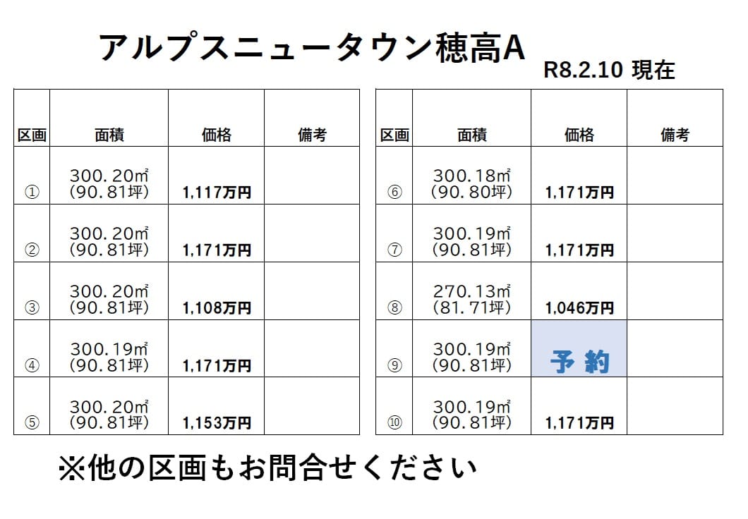 他の区画もお問合せください