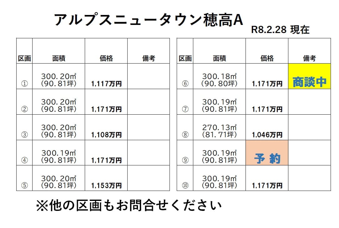 他の区画もお問合せください