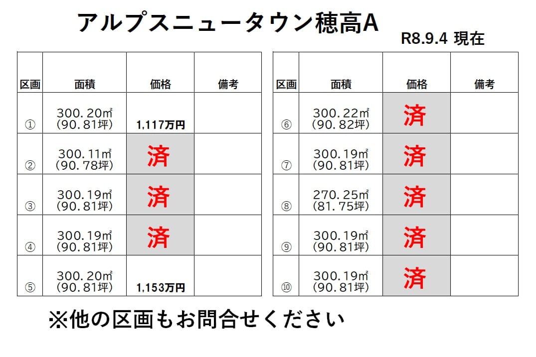 他の区画もお問い合わせください