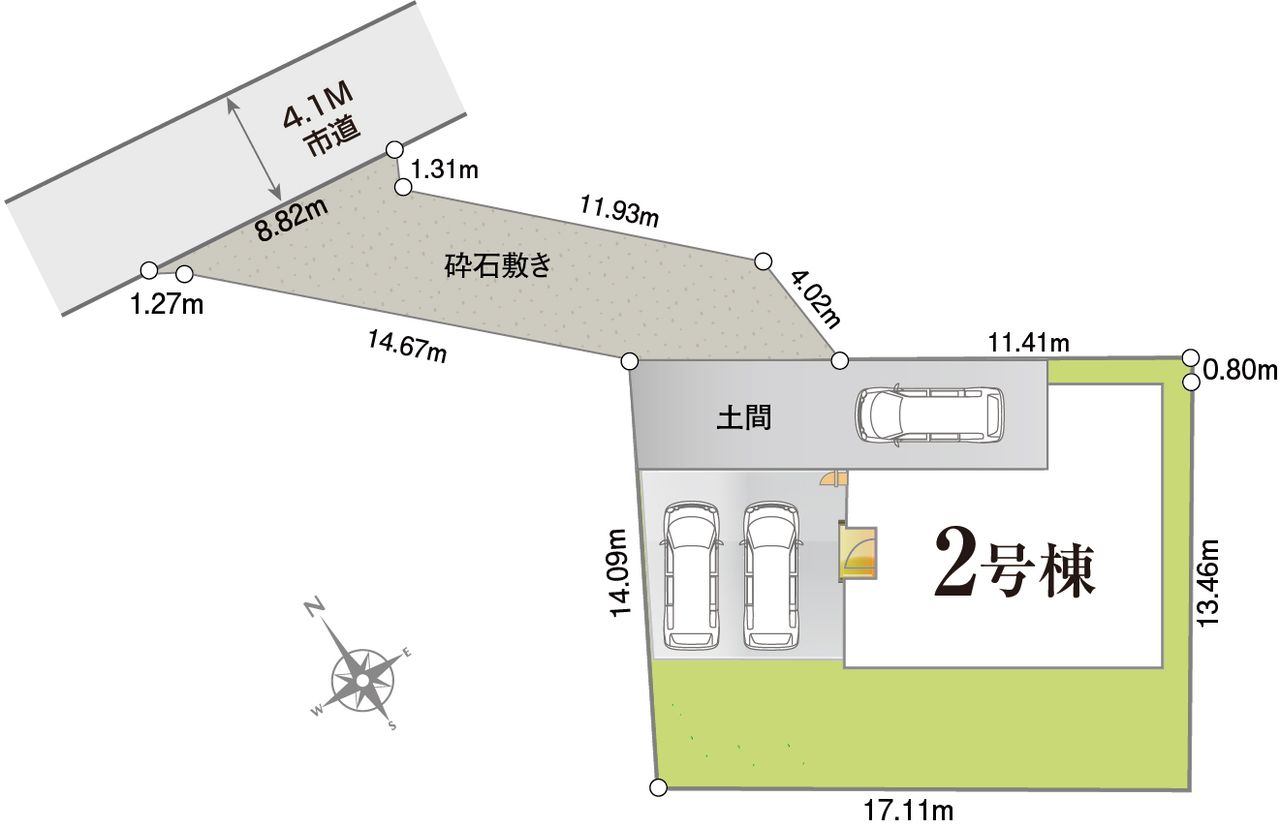 ②号(2,810万円)【敷地97坪超】並列駐車&広いアプローチが映えるゆとりの平屋